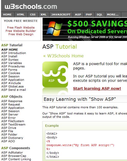 asp tutorial page